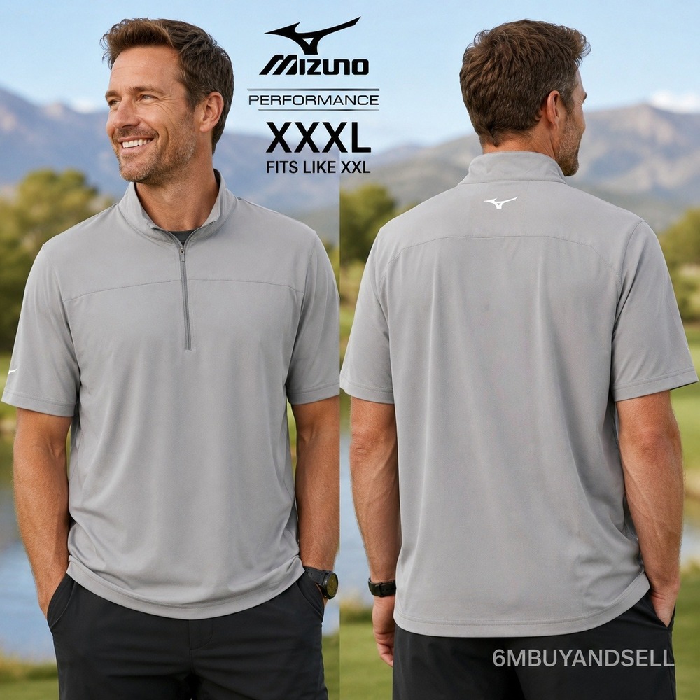 Mizuno Performance Mens XXL Gray 1/4 Zip Short Sleeve Athletic Pullover Shirt